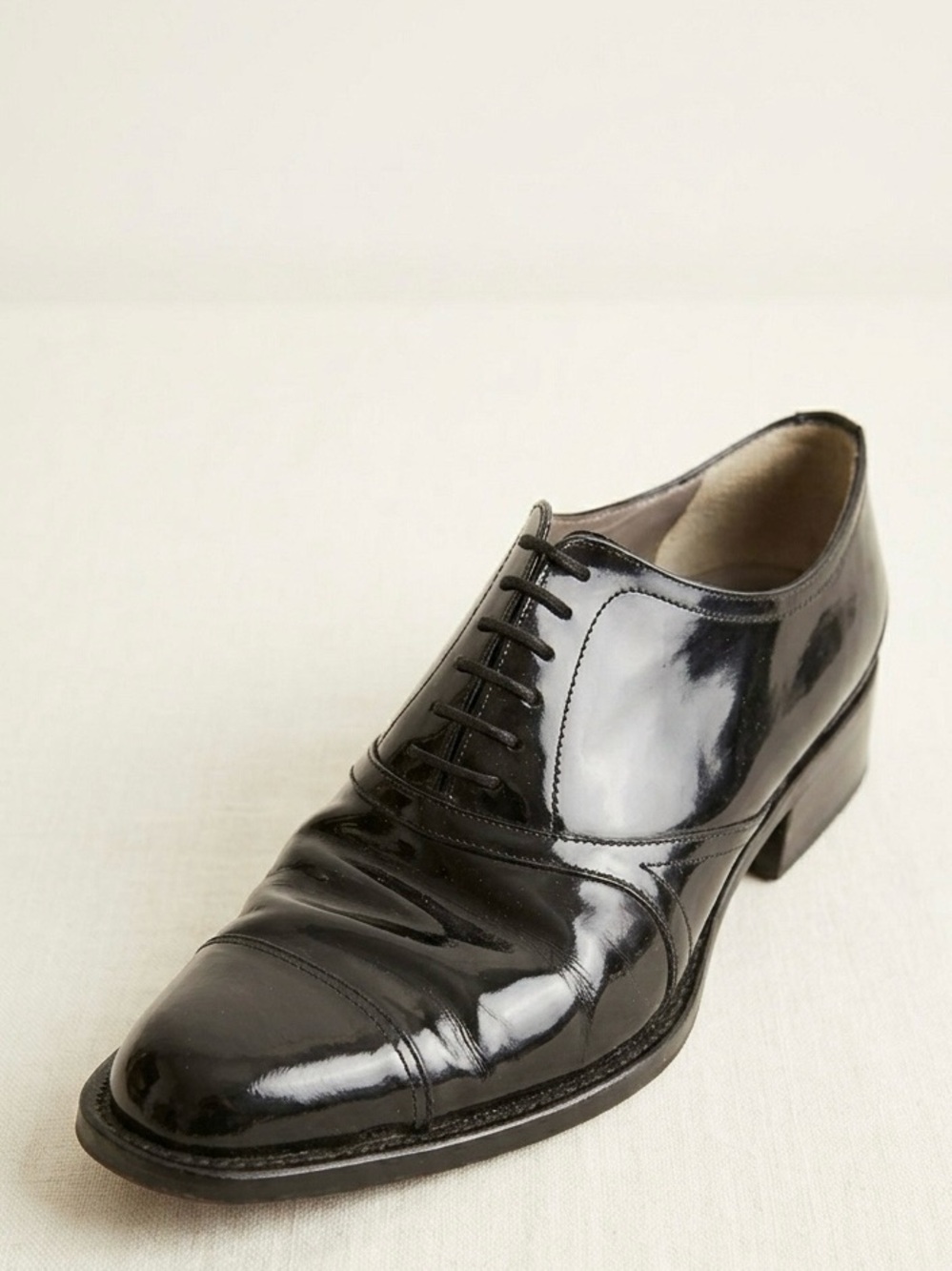 PRADA Black Patent Leather Block Heel Oxfords | IT 39 (US 9) | Authentic